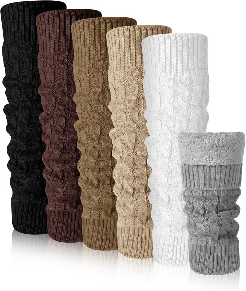 Chuarry 6 Pairs Winter Fleece Lined Leg Warmers for Women Thick Knit Warm Knee High Boot Leg Warmers for Cold Weather - Image 1